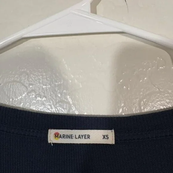 Marine Layer Shirt Womens XS Navy Blue Ribbed Scoop Neck Henley Long Sleeve - Picture 3 of 7